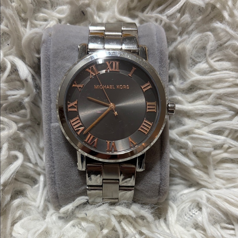 MK3559- Michael Kors Silver Watch with Rose Gold accents